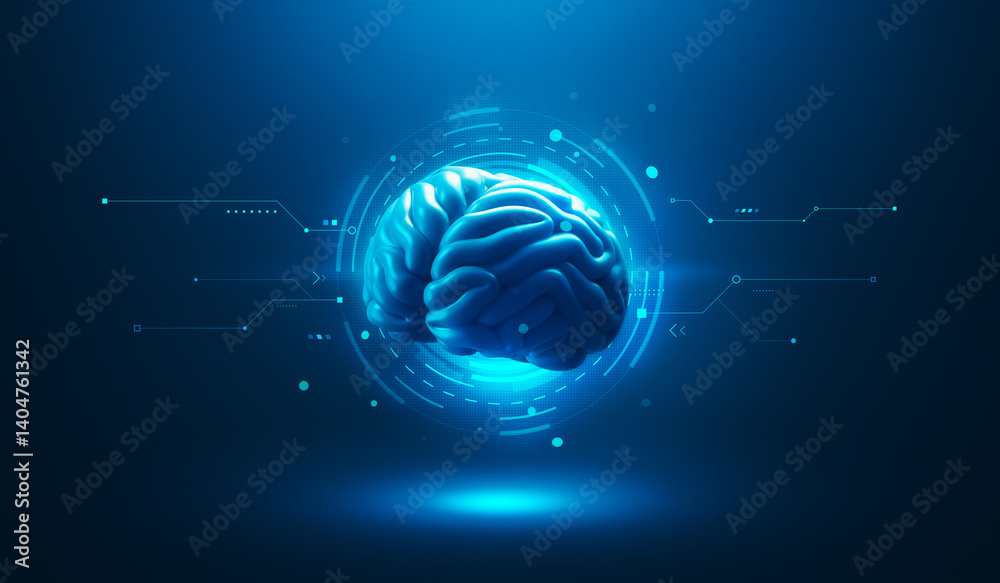 Poster 3d ai brain with artificial intelligence neural network technology and digital data computer system.