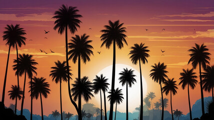 Tropical Palm Tree Silhouette at Sunset – Serene Island Landscape