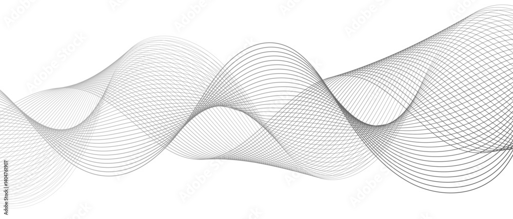 Aufkleber Minimalist abstract wave design consisting of smooth, flowing black and gray lines on a white background. Modern digital and geometric  technology themes & data visualizations, scientific concept