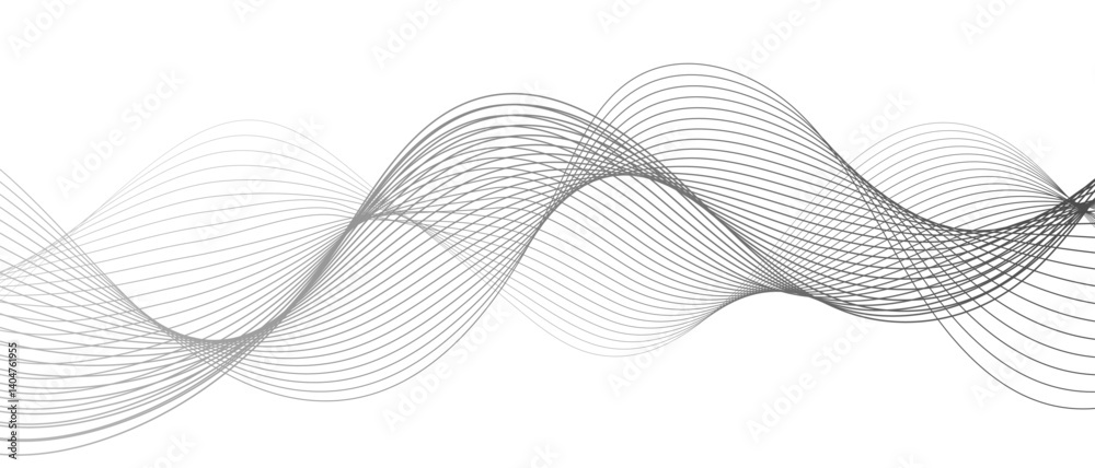 Poster minimalist abstract wave design consisting of smooth, flowing black and gray lines on a white backgr
