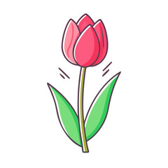 A Single Pink Tulip Flower with Green Leaves Illustration