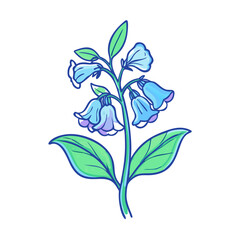 A Delicate Illustration of Bluebells with Vibrant Green Leaves Botanical Drawing of Spring Flowers