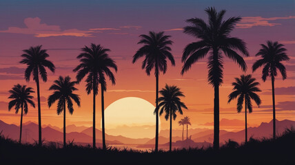 Obraz premium Tropical Palm Tree Silhouette at Sunset – Serene Island Landscape