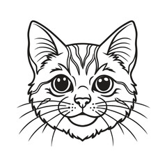 Black cat face line art coloring book page for kid's vector art illustrations
