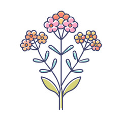 A delightful illustration of a charming bouquet of flowers with multiple blossoms in varying shades of pink orange and yellow