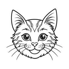 Black cat face line art coloring book page for kid's vector art illustrations