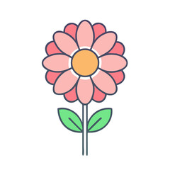 A Lovely Pink Flower with Green Leaves A Simple Illustration of a Blooming Daisy