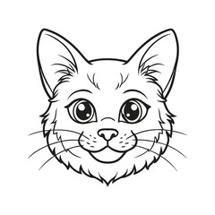 Black cat face line art coloring book page for kid's vector art illustrations