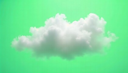 Isolated fluffy white cloud against a vibrant green background.