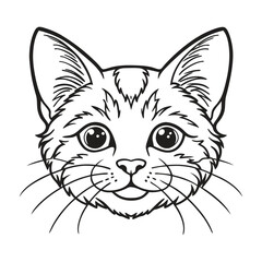 Black cat face line art coloring book page for kid's vector art illustrations
