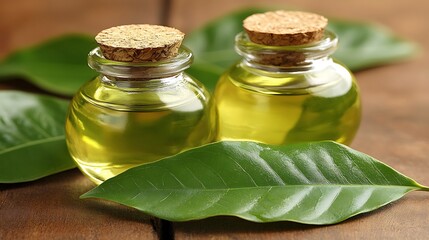 Herbal Oils on Wooden Surface