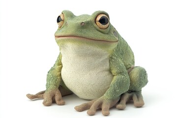 Obraz premium Sitting Green Frog Isolated on White Background