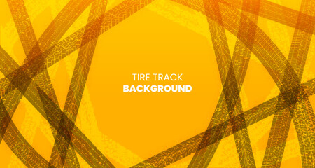 Abstract tire track background with halftone elements in yellow. Stock vector illustration.