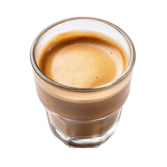 Cortado coffee in small glass with creamy milk foam top view