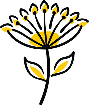 yellow flower black outline simple design clip art preview