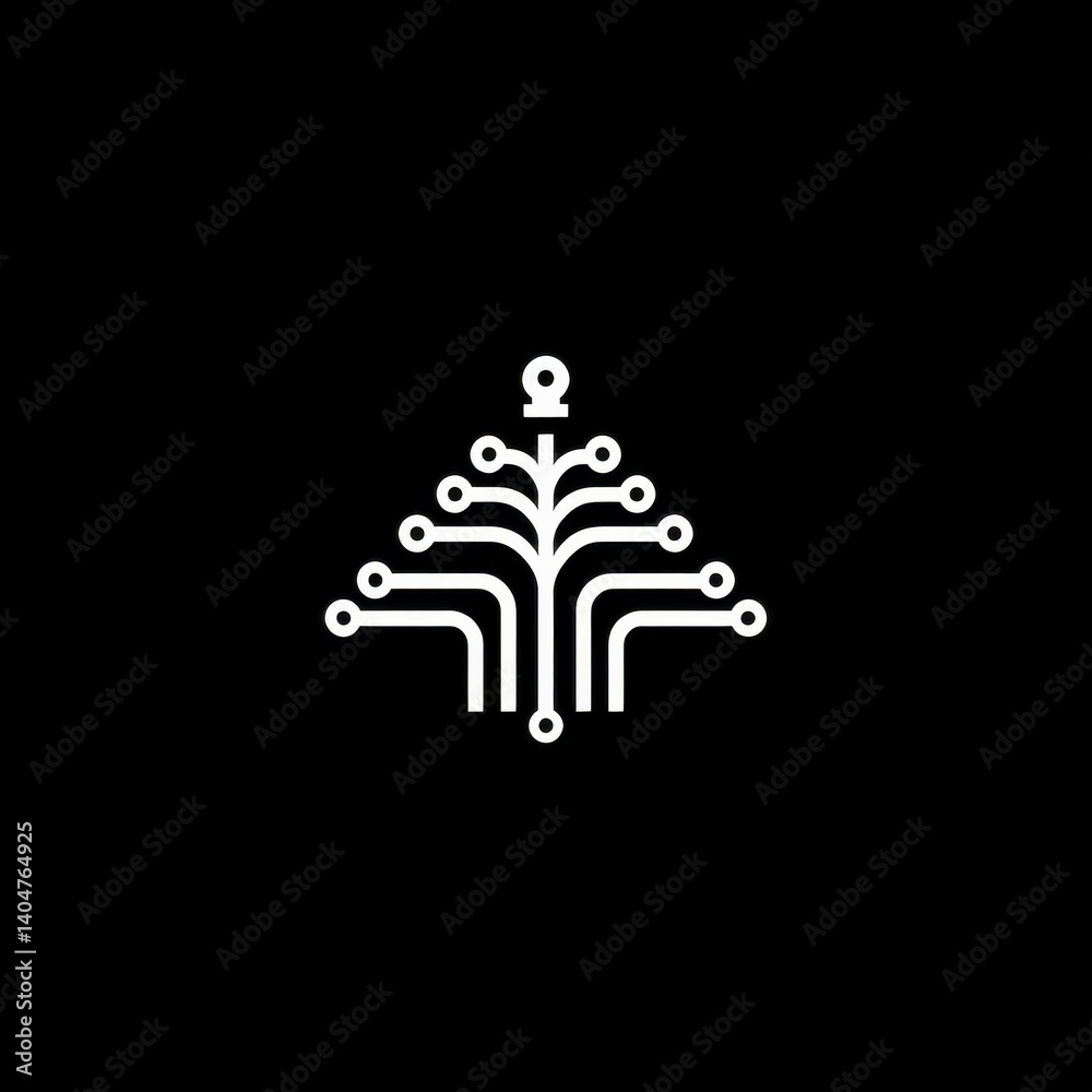 Aufkleber Abstract Circuit Tree on Black Background - Technology Inspired Design for Innovation and Connectivity