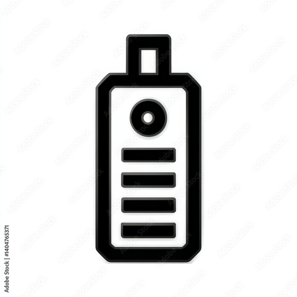 Poster black and white tag icon: outline style with rounded elements, minimalist design on plain backdrop f
