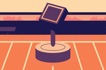 Abstract Graphic Image Representing A Stylized Structure With Geometric Shapes And Retro Colors