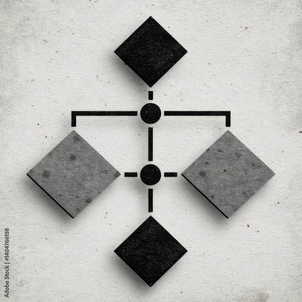 Poster Geometric Harmony: A Minimalist Composition of Diamonds and Circles on Textured Paper