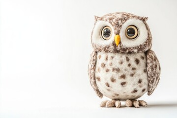 Naklejka premium Standing Owl Toy with Soft Texture on White Background