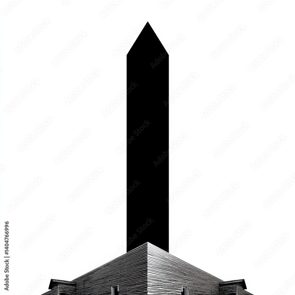 Poster Mysterious Black Obelisk Rising Above Structured Form, Creating a Stark Contrast in Monochromatic Landscape