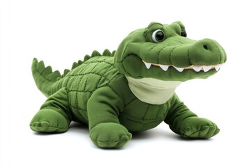 Fototapeta premium Green Crocodile Stuffed Animal Toy on White Background