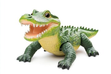 Fototapeta premium Alligator Toy with Open Mouth on White Background