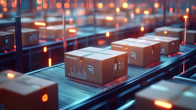 Smart warehouse management system using augmented reality technology to identify package picking and delivery . Future concept of supply chain and logistic business