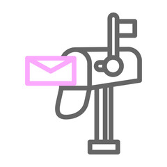 Mailbox with Flag Up Vector Line Lt Pink Grey Icon Design