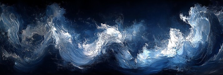 Stunning abstract liquid gradient featuring swirling metallic silver and deep blue, creating an artistic fluid effect. Perfect for ultra-wide backgrounds, wallpapers, and creative projects.