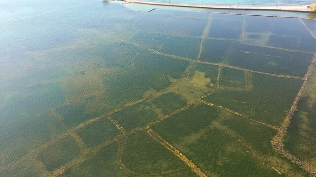 Aerial view of sunken city Olous near Elounda, Crete, Greece,  ancient ruins underwater