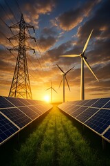 Renewable Energy Landscape with Solar Panels and Wind Turbines