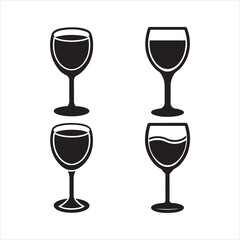 Wineglass Icon in Black Silhouette Vector