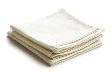 Stack of Folded White Napkins Fabric on White Background