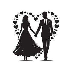 Fototapeta premium Couple Holding Hand Vector - Minimalist Couple Holding Hands Silhouette - Illustration of Couple Holding Hands.