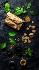 Herbal Remedy, Preparing Ingredients, Dark Surface