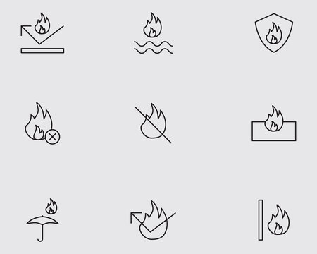 fire resistant outline icon symbol.fireproof protection thin line icons isolated on background