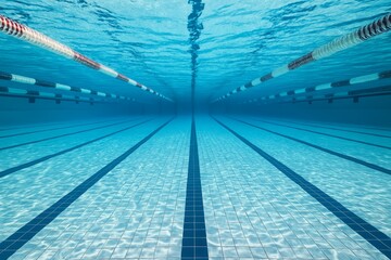 Serene Underwater View of Swimming Pool Lanes with Clear Water