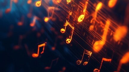 Music notes transforming into waveforms create a dynamic visual representation of sound and melody
