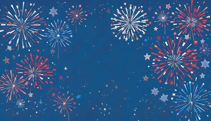 Cartoon Fireworks Red, White, and Blue Fourth of July Celebration Graphic