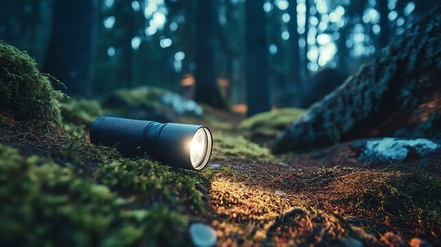 Essential headlamp and flashlight for nighttime camping in forested areas