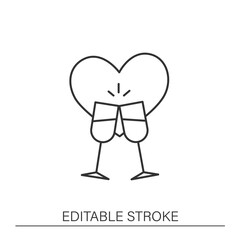 Dinner line icon. Champagne cheers. Romantic dinner with champagne. Heart shape. Love concept. Isolated vector illustration. Editable stroke