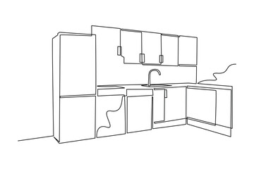 One single line drawing of kitchen set equipment. Minimalist kitchenware tools concept. Dynamic continuous line draw design graphic vector illustration.