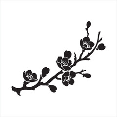 Elegant Line Drawing of Plum Blossom Branch black silhouette
