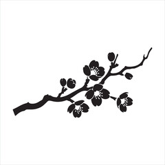 Elegant Line Drawing of Plum Blossom Branch black silhouette
