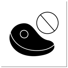 Allergy to food glyph icon. Alpha-gal syndrome. Red meat allergy.Healthcare concept. Filled flat sign. Isolated silhouette vector illustration
