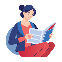 woman-reading-newspaper-in-a-flat-design-vector image on white background