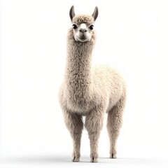 Fototapeta premium Adorable Fluffy Alpaca White Alpaca Cute South American Animal Farm Animal Fluffy Fur Standing Pose