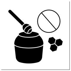 Allergy to food glyph icon. Hypersensitive allergy to honey and honey-related products. Healthcare concept. Filled flat sign. Isolated silhouette vector illustration