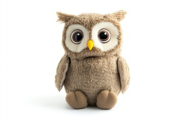 Fototapeta premium Adorable Plush Owl: Soft, Brown, Large Eyes, Sweet Expression